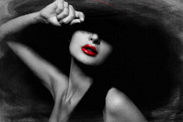 Картина под названием "Red Lips Painting" - Tony Rubino, Подлинное произведение искусства, Акрил Установлен на Деревянная ра…