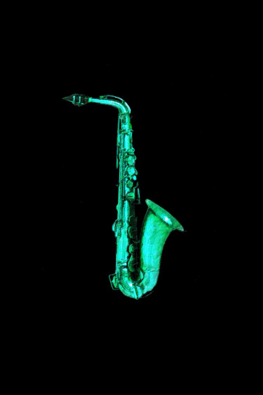 Pintura intitulada "Green Saxophone" por Tony Rubino, Obras de arte originais, Acrílico Montado em Armação em madeira