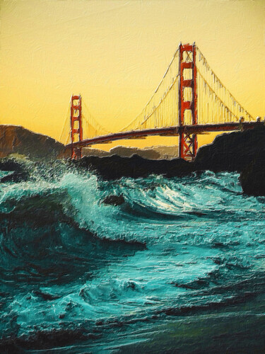 Painting titled "Golden Gate Bridge…" by Tony Rubino, Original Artwork, Acrylic Mounted on Wood Stretcher frame