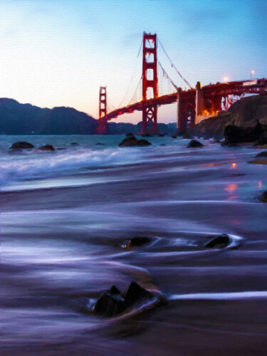 Malarstwo zatytułowany „Golden Gate Bridge…” autorstwa Tony Rubino, Oryginalna praca, Akryl Zamontowany na Drewniana rama no…