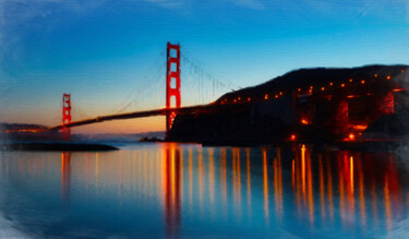 Painting titled "Golden Gate Bridge…" by Tony Rubino, Original Artwork, Acrylic Mounted on Wood Stretcher frame