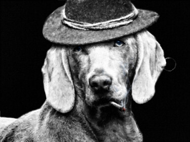 Pintura intitulada "Cute Dog With Hat A…" por Tony Rubino, Obras de arte originais, Acrílico Montado em Armação em madeira