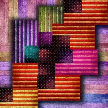 Painting titled "American Flags" by Tony Rubino, Original Artwork, Acrylic Mounted on Wood Stretcher frame