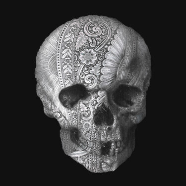 Malarstwo zatytułowany „Metal Skull” autorstwa Tony Rubino, Oryginalna praca, Akryl Zamontowany na Drewniana rama noszy