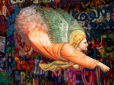 Картина под названием "Reaching Angel In F…" - Tony Rubino, Подлинное произведение искусства, Акрил Установлен на Деревянная…