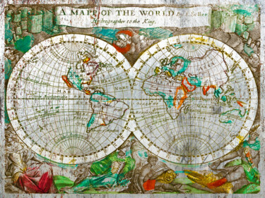 Peinture intitulée "Vintage World Map R…" par Tony Rubino, Œuvre d'art originale, Acrylique Monté sur Châssis en bois