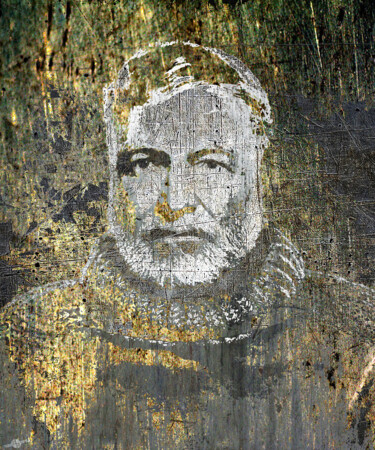 Painting titled "Ernest Hemingway" by Tony Rubino, Original Artwork, Acrylic Mounted on Wood Stretcher frame