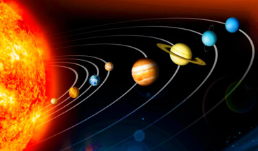 Картина под названием "Solar System Chart…" - Tony Rubino, Подлинное произведение искусства, Акрил Установлен на Деревянная…