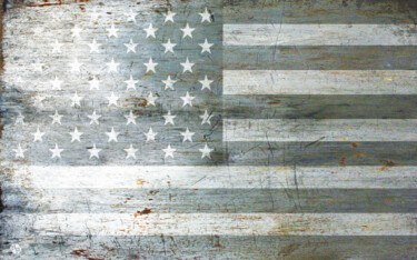 Painting titled "Silver American Flag" by Tony Rubino, Original Artwork, Acrylic Mounted on Wood Stretcher frame