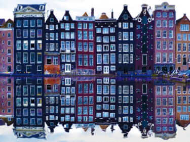 Schilderij getiteld "European buildings…" door Tony Rubino, Origineel Kunstwerk, Acryl Gemonteerd op Frame voor houten branc…