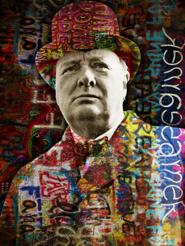Картина под названием "Winston Churchill G…" - Tony Rubino, Подлинное произведение искусства, Акрил Установлен на Деревянная…