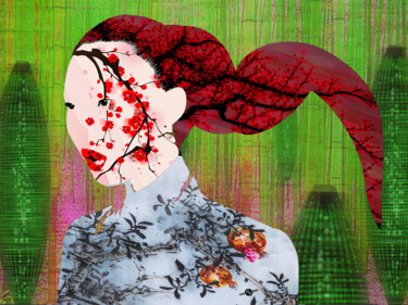 "Asian Flower Woman…" başlıklı Tablo Tony Rubino tarafından, Orijinal sanat, Akrilik Ahşap Sedye çerçevesi üzerine monte edi…