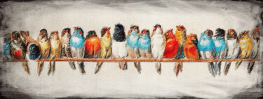Pittura intitolato "Colorful Birds On A…" da Tony Rubino, Opera d'arte originale, Acrilico Montato su Telaio per barella in…