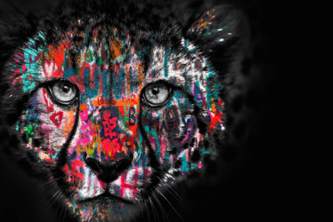 Картина под названием "Graffiti Spirit Cat…" - Tony Rubino, Подлинное произведение искусства, Акрил Установлен на Деревянная…