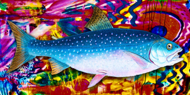 Painting titled "Graffiti Fish Fishi…" by Tony Rubino, Original Artwork, Acrylic Mounted on Wood Stretcher frame