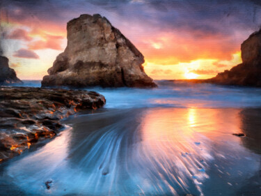 "Beach Sunset Ocean…" başlıklı Tablo Tony Rubino tarafından, Orijinal sanat, Akrilik Ahşap Sedye çerçevesi üzerine monte edi…
