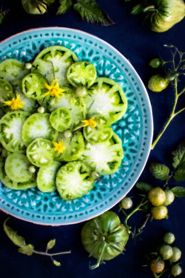 Картина под названием "Green Tomatoes Kitc…" - Tony Rubino, Подлинное произведение искусства, Акрил Установлен на Деревянная…