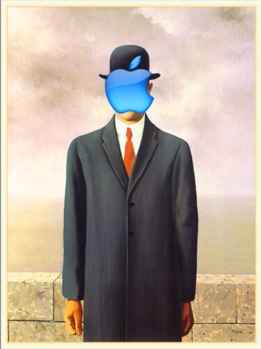 Rene Magritte Son of Man Apple Computer Logo Painting titled "Rene Magritte Son o…" by Tony Rubino, Original Artwork, Acrylic Mounted on Wood Stretcher frame