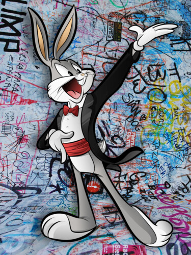 「Bugs Bunny Pop Art…」というタイトルの絵画 Tony Rubinoによって, オリジナルのアートワーク, アクリル ウッドストレッチャーフレームにマウント