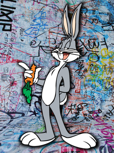 Painting titled "Bugs Bunny Pop Graf…" by Tony Rubino, Original Artwork, Acrylic Mounted on Wood Stretcher frame