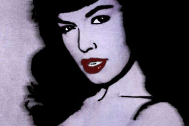 Schilderij getiteld "Bettie Page" door Tony Rubino, Origineel Kunstwerk, Acryl Gemonteerd op Frame voor houten brancard