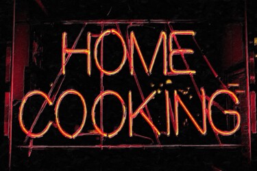 "Home Cooking Neon S…" başlıklı Tablo Tony Rubino tarafından, Orijinal sanat, Akrilik Ahşap Sedye çerçevesi üzerine monte ed…