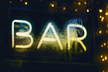 Painting titled "Bar Neon Sign Bar A…" by Tony Rubino, Original Artwork, Acrylic Mounted on Wood Stretcher frame