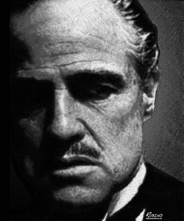 Schilderij getiteld "Godfather Marlon Br…" door Tony Rubino, Origineel Kunstwerk, Acryl Gemonteerd op Frame voor houten bran…