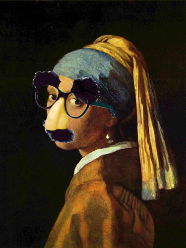 Girl With The Pearl Earring and Groucho Glasses Painting titled "Girl With The Pearl…" by Tony Rubino, Original Artwork, Acrylic Mounted on Wood Stretcher frame