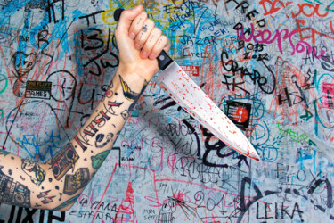 Pintura intitulada "Knife Tattoo Arm Gr…" por Tony Rubino, Obras de arte originais, Acrílico Montado em Armação em madeira