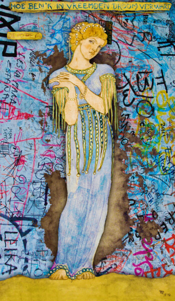 제목이 "Blue Graffiti Woman"인 미술작품 Tony Rubino로, 원작, 아크릴 나무 들것 프레임에 장착됨