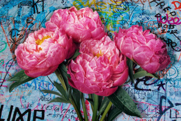 Картина под названием "Pink peony flower G…" - Tony Rubino, Подлинное произведение искусства, Акрил Установлен на Деревянная…
