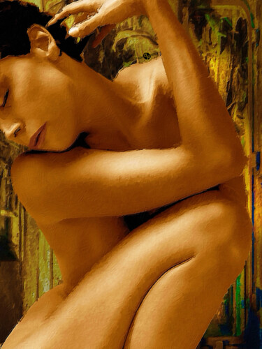 绘画 标题为“Gold Woman Nude” 由Tony Rubino, 原创艺术品, 丙烯 安装在木质担架架上