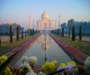 Pittura intitolato "Taj Mahal Reflectio…" da Tony Rubino, Opera d'arte originale, Acrilico Montato su Telaio per barella in…