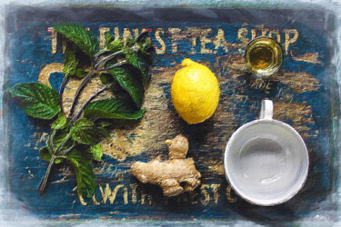 绘画 标题为“Tea Tray Chef Kitch…” 由Tony Rubino, 原创艺术品, 丙烯 安装在木质担架架上