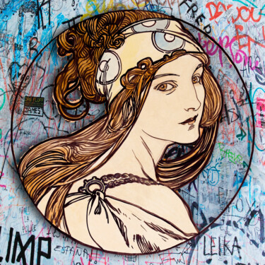 Painting titled "Art Deco Hippie Wom…" by Tony Rubino, Original Artwork, Acrylic Mounted on Wood Stretcher frame