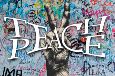 Картина под названием "Teach Peace Toleran…" - Tony Rubino, Подлинное произведение искусства, Акрил Установлен на Деревянная…