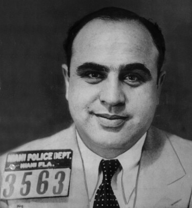 Painting titled "Al Capone Mug Shot…" by Tony Rubino, Original Artwork, Acrylic Mounted on Wood Stretcher frame