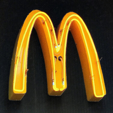 Ζωγραφική με τίτλο "Mcdonalds Neon Gold…" από Tony Rubino, Αυθεντικά έργα τέχνης, Ακρυλικό Τοποθετήθηκε στο Ξύλινο φορείο σκ…