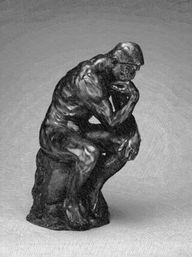 Painting titled "Rodin Thinker Drawi…" by Tony Rubino, Original Artwork, Acrylic Mounted on Wood Stretcher frame