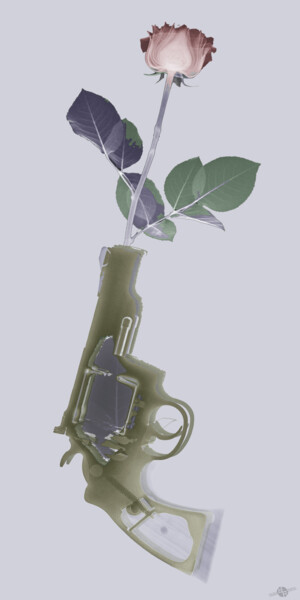 Peinture intitulée "Hand Gun and Flower…" par Tony Rubino, Œuvre d'art originale, Acrylique Monté sur Châssis en bois