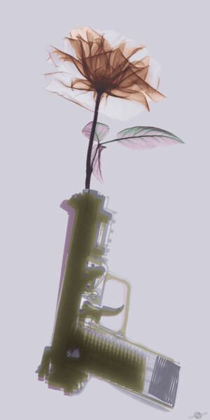 Pintura intitulada "Hand Gun and Flower…" por Tony Rubino, Obras de arte originais, Acrílico Montado em Armação em madeira