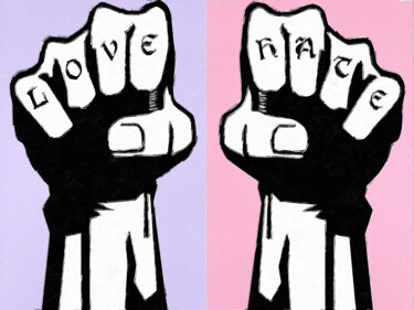 "Love Hate Fist Salu…" başlıklı Tablo Tony Rubino tarafından, Orijinal sanat, Akrilik Ahşap Sedye çerçevesi üzerine monte ed…