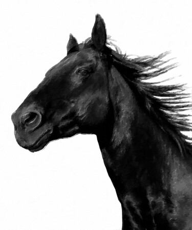 Картина под названием "Black Horse 2" - Tony Rubino, Подлинное произведение искусства, Акрил Установлен на Деревянная рама д…