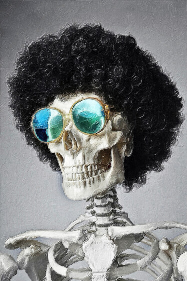 Painting titled "Funny Afro Skull 2" by Tony Rubino, Original Artwork, Acrylic Mounted on Wood Stretcher frame
