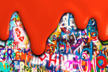 Malerei mit dem Titel "Dripping Graffiti" von Tony Rubino, Original-Kunstwerk, Acryl Auf Keilrahmen aus Holz montiert