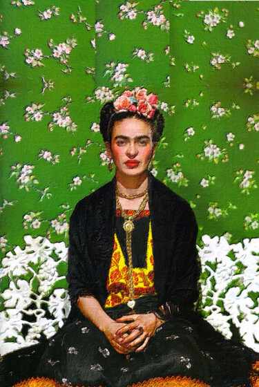 Pintura titulada "Frida Kahlo Green" por Tony Rubino, Obra de arte original, Acrílico Montado en Bastidor de camilla de made…