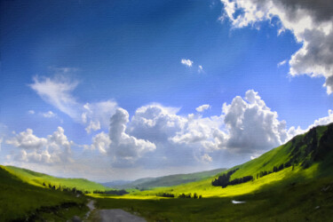 Malarstwo zatytułowany „Valley Landscape” autorstwa Tony Rubino, Oryginalna praca, Akryl Zamontowany na Drewniana rama noszy