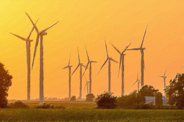 "Modern Windmills" başlıklı Tablo Tony Rubino tarafından, Orijinal sanat, Akrilik Ahşap Sedye çerçevesi üzerine monte edilmiş