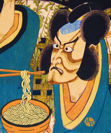 Painting titled "Rubino Samurai Eats…" by Tony Rubino, Original Artwork, Acrylic Mounted on Wood Stretcher frame